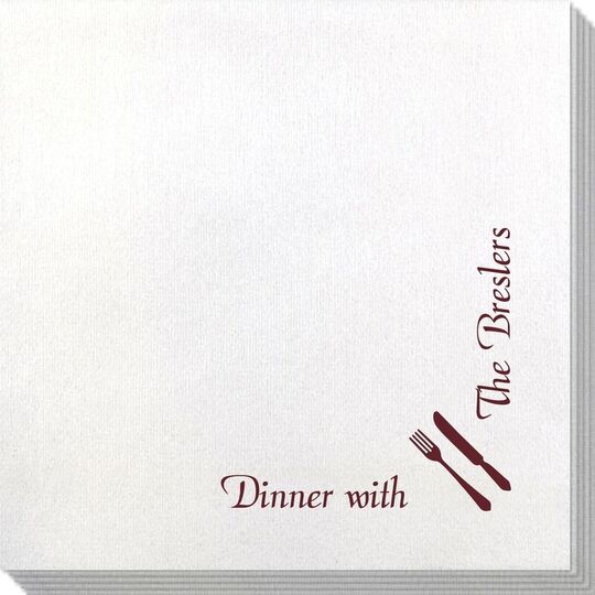 Corner Text with Fork and Knife Design Bamboo Luxe Napkins